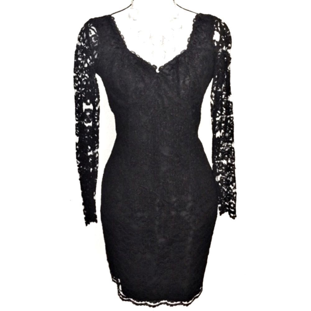 MODA INTL Y2K Vintage Black Lace Illusion Cocktail Dress